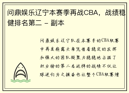 问鼎娱乐辽宁本赛季再战CBA，战绩稳健排名第二 - 副本