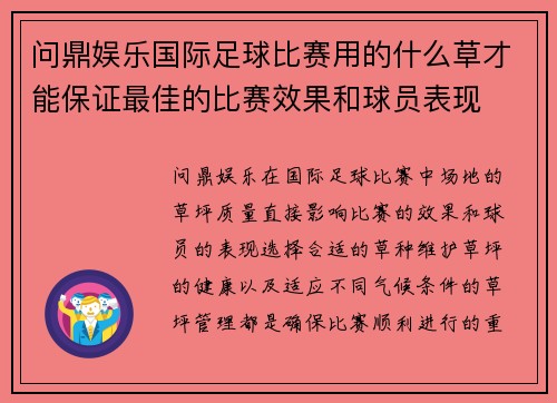 问鼎娱乐国际足球比赛用的什么草才能保证最佳的比赛效果和球员表现
